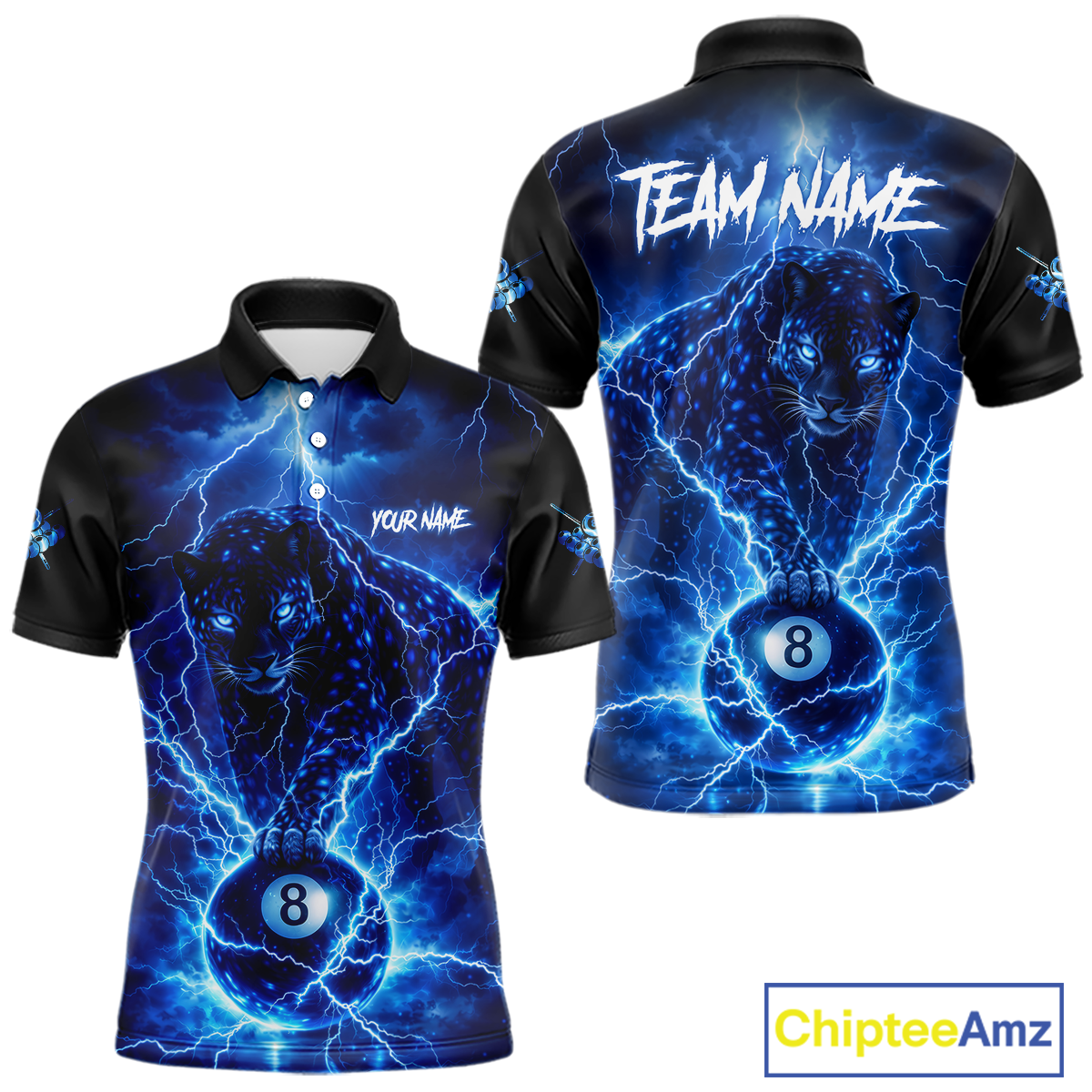 Peronalized Blue Thunder Lightning Leopard Custom Billiard Shirt for Men 8 Ball Billiard Jersey BHT17