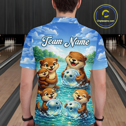 Custom Funny Otter Family Bowling Shirt DNA Bowling League Polo & 1/4-Zip Bowling Outfit for Men QZT933