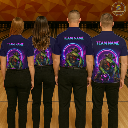 Custom Neon Cowboy Alliagator Bowling Shirt for Men Bowling Team Jersey Polo & Quarter-Zip Bowling Outfit QZT1013