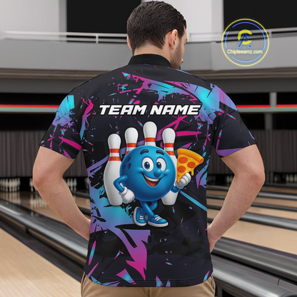 Custom Blue & Pink Funny Bowling with Food Bowling Shirt Bowling Jersey for Men QZT797
