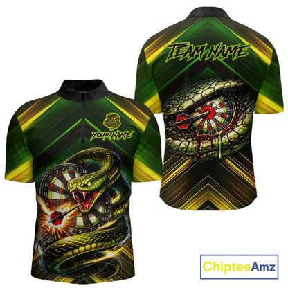 Yellow & Green Cobra Snake Dart Shirts for Men Custom Dart Team Jersey Polo & 1/4-Zip Dart Outfit DHT22