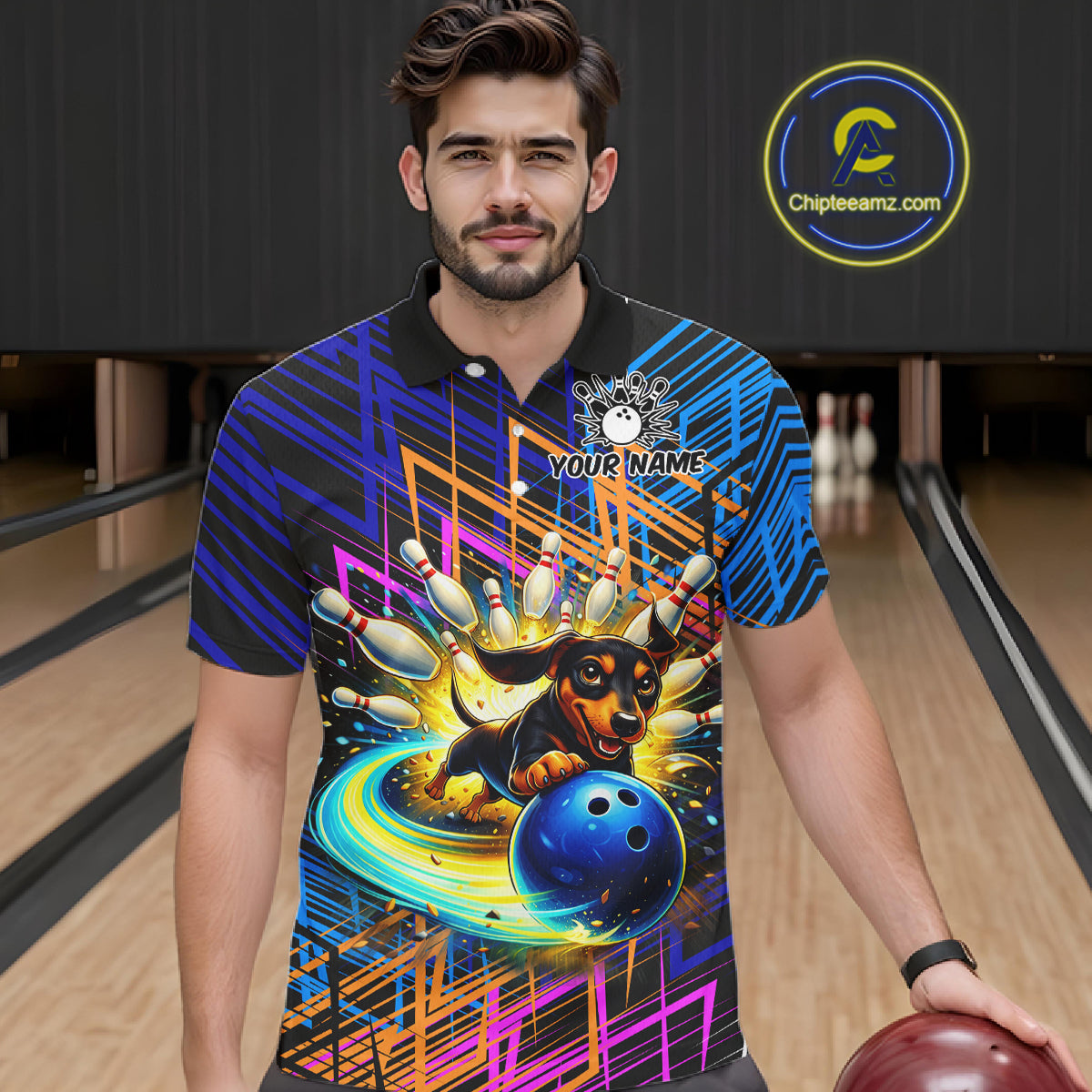 Multicolor Funny Dachshund Bowling Shirt Custom Bowling Team Jersey for Men Polo & Quarter-Zip Bowling Outfit QZT941