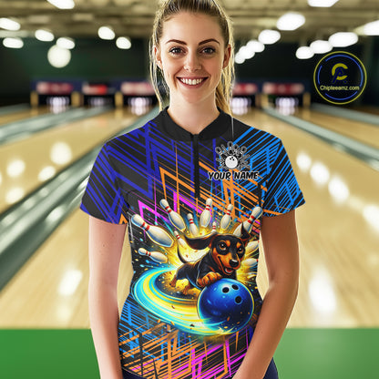 Funny Dachshund Bowling Shirt Custom Bowling Team Jersey for Women Polo & 1/4-Zip Bowling Outfit QZT941