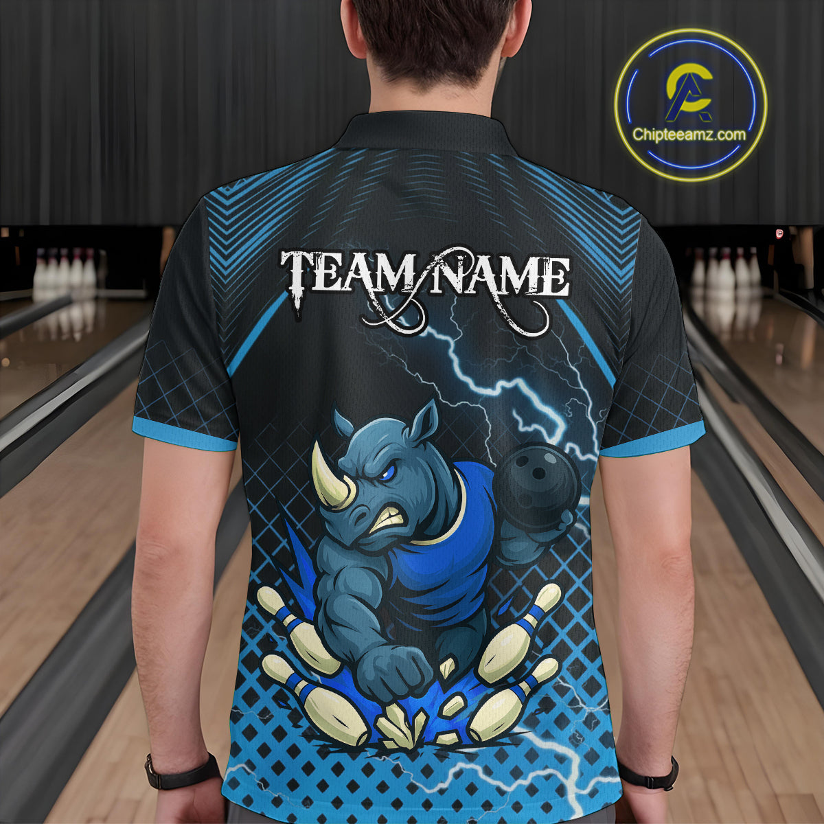 Custom Funny Blue Rhino Bowling Team Shirt for Men Bowling Jersey Polo, Quarter-Zip Outfit QZT805