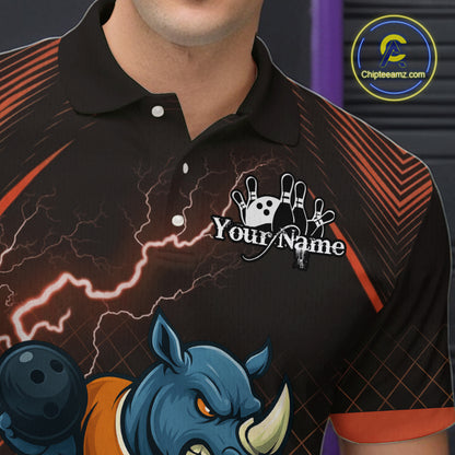 Custom Funny Orange Rhino Bowling Team Shirt for Men Bowling Jersey Polo, Quarter-Zip Outfit QZT805