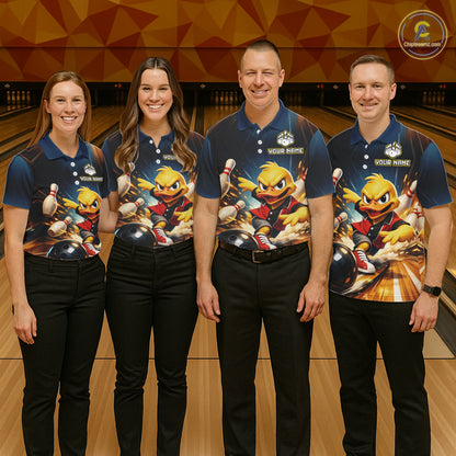 Personalized Funny Duck Bowling Team Shirt for Men Bowling League Uniform Polo & 1/4-Zip QZT858