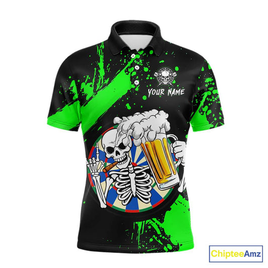 Custom Green Skeleton Dart Jersey for Team Polo & 1/4 Zip Beer Dartboard Shirts Dart Jerseys Gift for Men DHT3