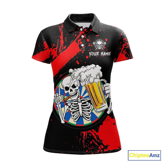 Custom Red Skeleton Dart Jersey for Team Polo & 1/4 Zip Beer Dartboard Shirts Dart Jerseys Gift for Women DHT3