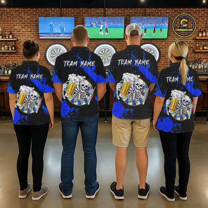 Custom Blue Skeleton Dart Jersey for Team Polo & 1/4 Zip Beer Dartboard Shirts Dart Jerseys Gift for Women DHT3