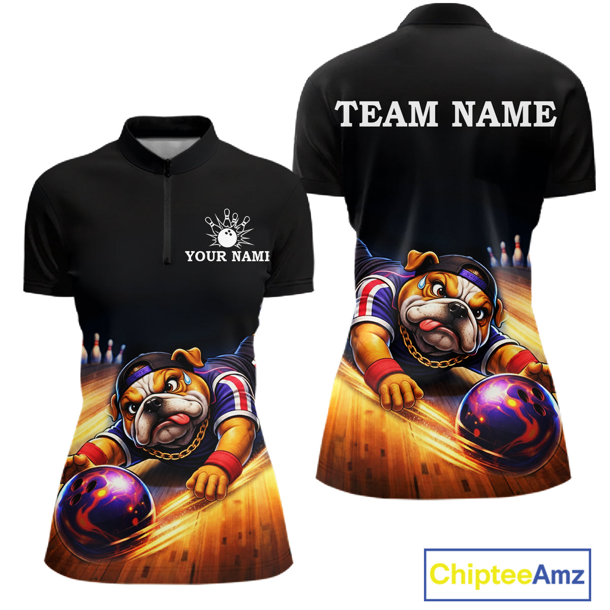 Funny Bulldog Bowling Shirt for Team Custom Polo & 1/4 Zip Bowling Jersey for Women QZT913
