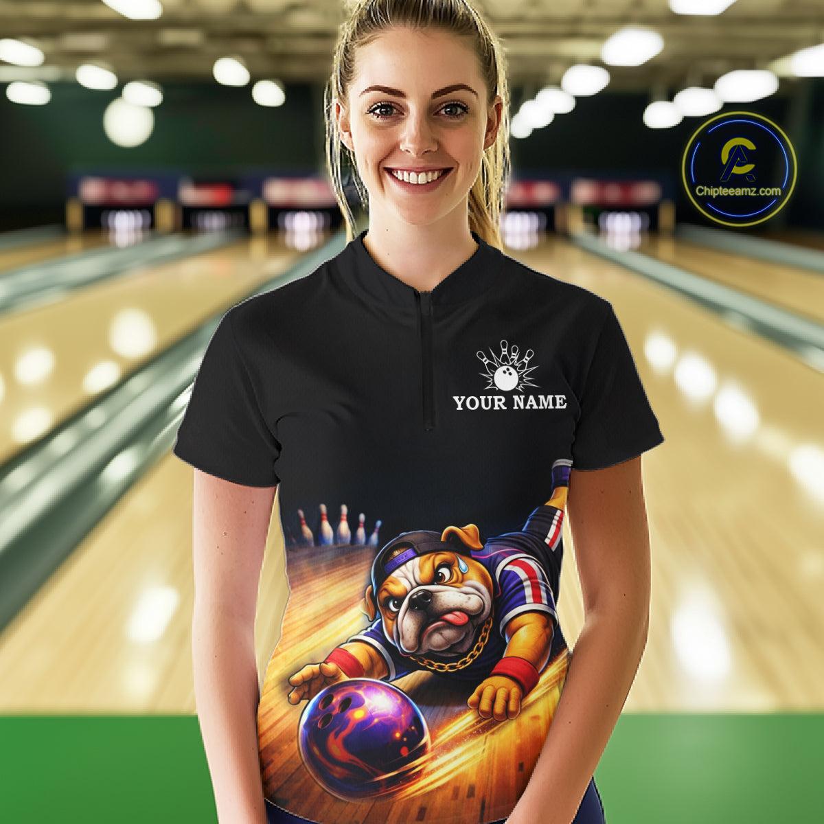 Funny Bulldog Bowling Shirt for Team Custom Polo & 1/4 Zip Bowling Jersey for Women QZT913