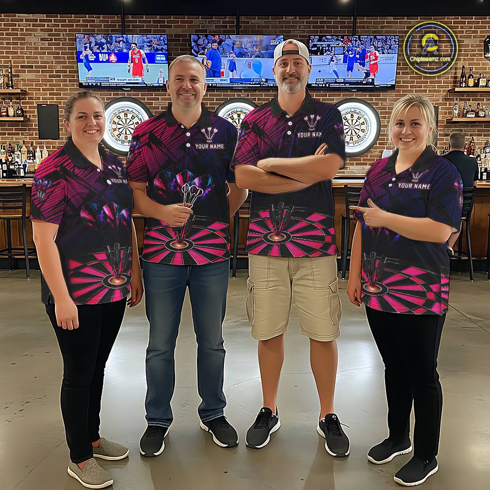 Personalized Pink Dart Shirt for Men Team Dart Jersey Dartboard Shirt Polo & Quarter-Zip DHT12
