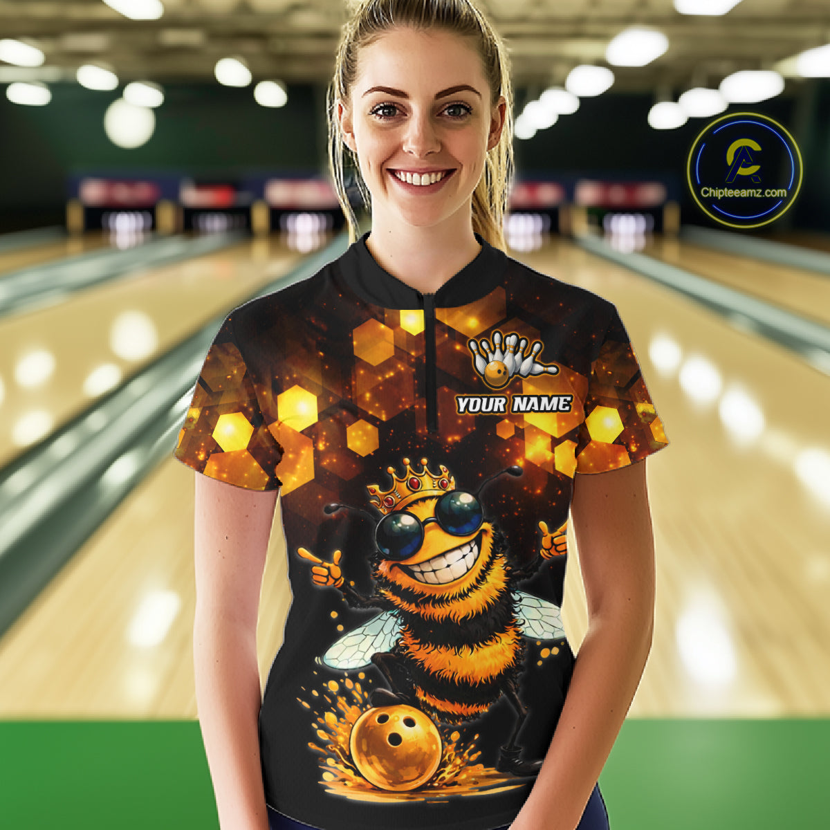 Funny Bee Bowling Shirt for Women Custom Bowling Team Jersey Bowling Outfit Gift for Bowlers QZT952