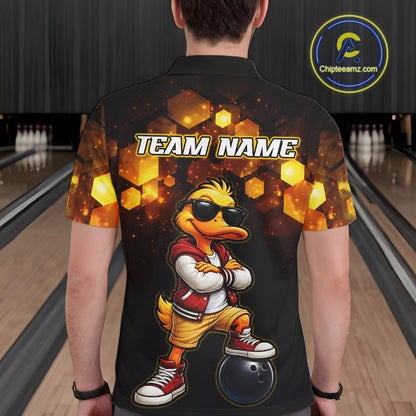 Custom Black & Gold Funny Duck Bowling Shirt for Men Bowling Jersey League for Couples QZT872