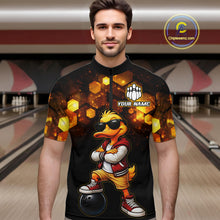 Load image into Gallery viewer, Custom Black &amp; Gold Funny Duck Bowling Shirt for Men Bowling Jersey League for Couples QZT872