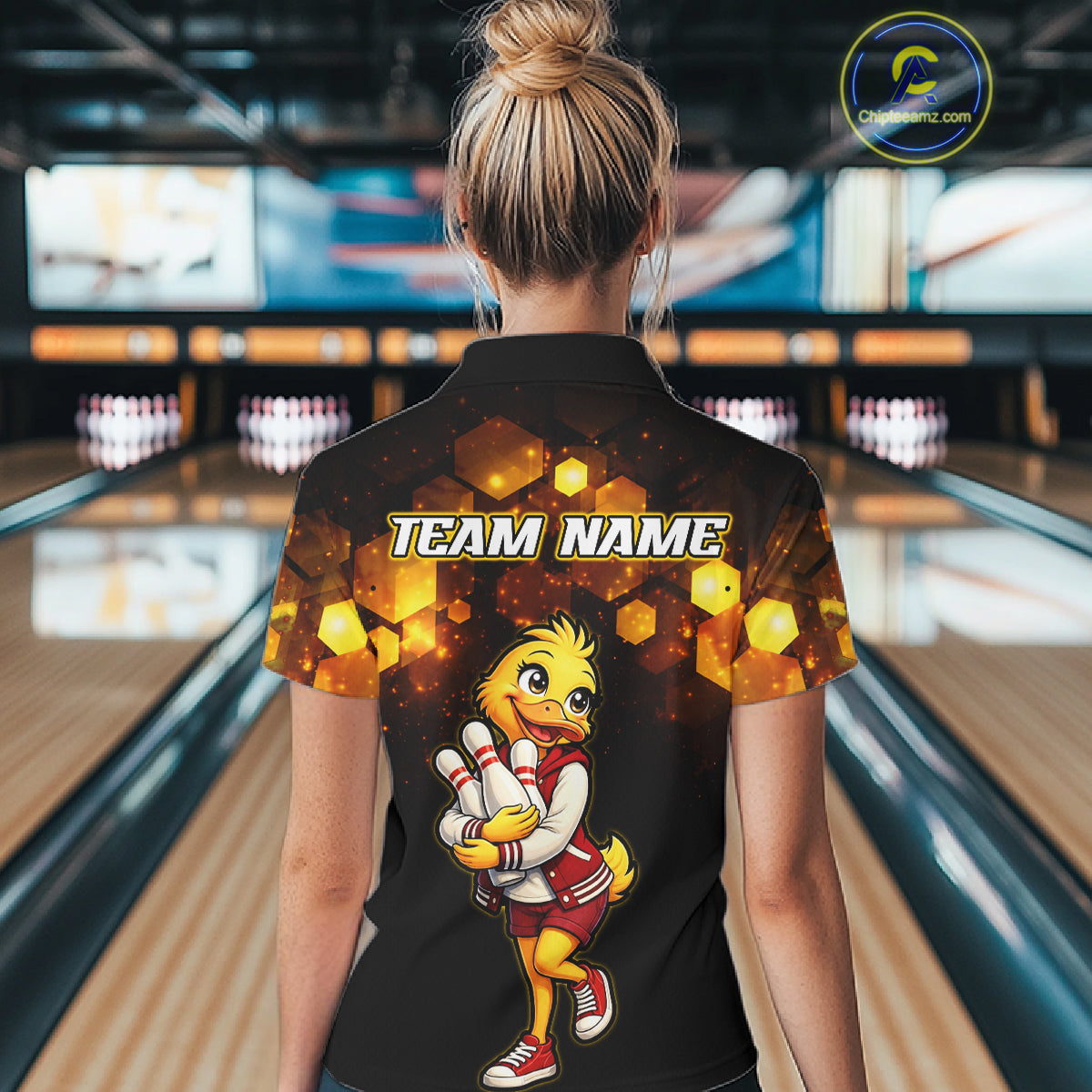 Custom Black & Gold Funny Duck Bowling Shirt for Women Bowling Jersey League for Couples QZT873