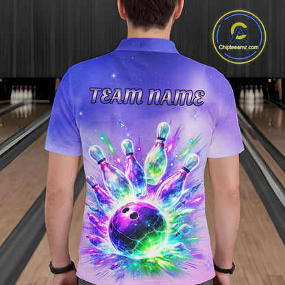 Custom Aurora Bowling Team Shirt Neon Glow Bowling Jersey Cosmic Galaxy Bowling Uniform for Men QZT966