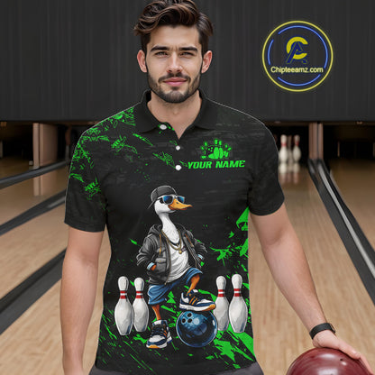 Personalized Green Funny Goose Bowling Team Shirt for Men Bowling League Jersey Polo & 1/4-Zip QZT877