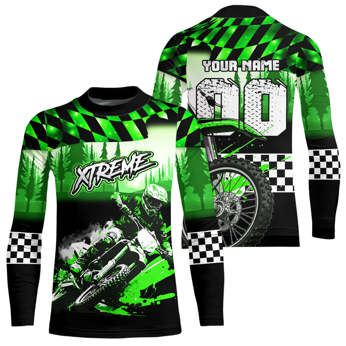 Personalized Green Motocross Jersey for Adult Kids Extreme Racing Shirt UPF30+ Dirt Bike Clothes MHT125