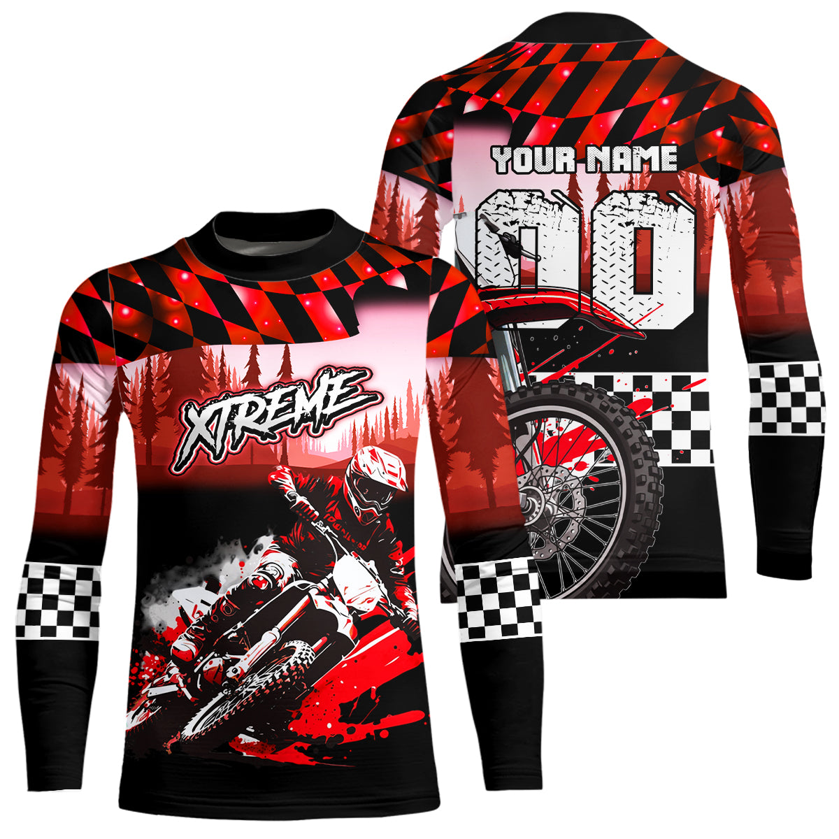 Personalized Red Motocross Jersey for Adult Kids Extreme Racing Shirt UPF30+ Dirt Bike Clothes MHT125