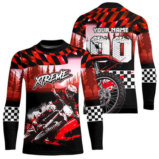 Personalized Red Motocross Jersey for Adult Kids Extreme Racing Shirt UPF30+ Dirt Bike Clothes MHT125