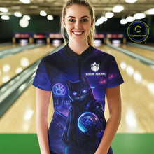 Load image into Gallery viewer, Personalized Neon Cat Bowling Shirt for Women Bowling Team Polo &amp; Quarter-Zip Bowling Outfit QZT884