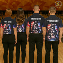 Load image into Gallery viewer, Custom American Flag Raccoon Bowling Shirt Bowling Jersey for Men Patriotic Bowling Polo &amp; 1/4-Zip QZT974