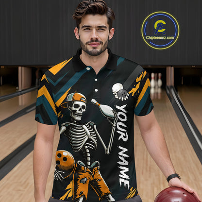 Custom Yellow Skull Bowling Team Shirt for Men Polo & 1/4 Zip Bowling League Jersey Bowling Unisex QZT794