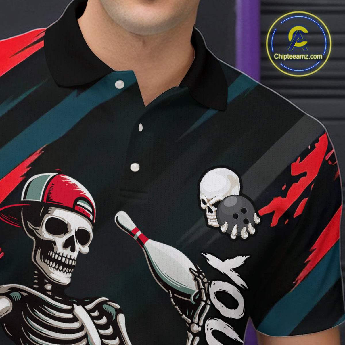 Custom Red Skull Bowling Team Shirt for Men Polo & 1/4 Zip Bowling League Jersey Bowling Unisex QZT794