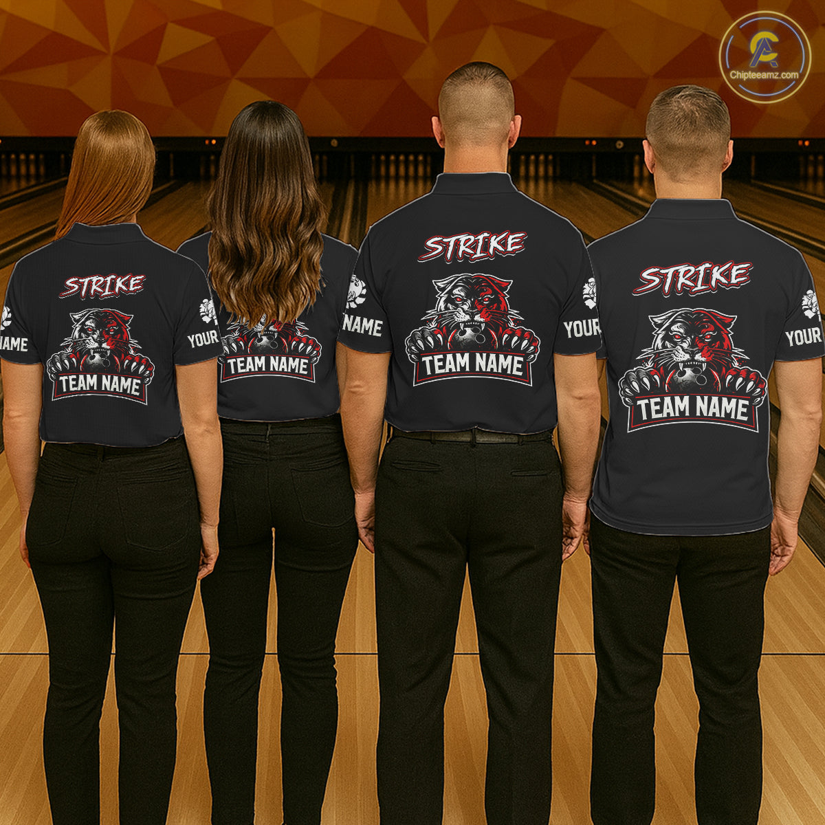 Custom Red & White Tiger Bowling Team Jersey for Women Bowling Shirt Polo & 1/4 Zip Bowling Outfit QZT841