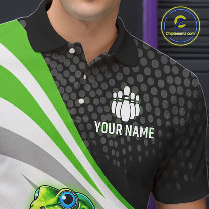 Personalized Funny Green Frog Bowling Shirt Ugly Bowling Jersey Unisex Polo for Men QZT845