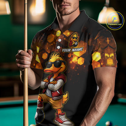 Custom Black & Gold Funny Duck Billiard Shirt for Men Billiard Jersey League 8 Ball Pool for Couples BHT14