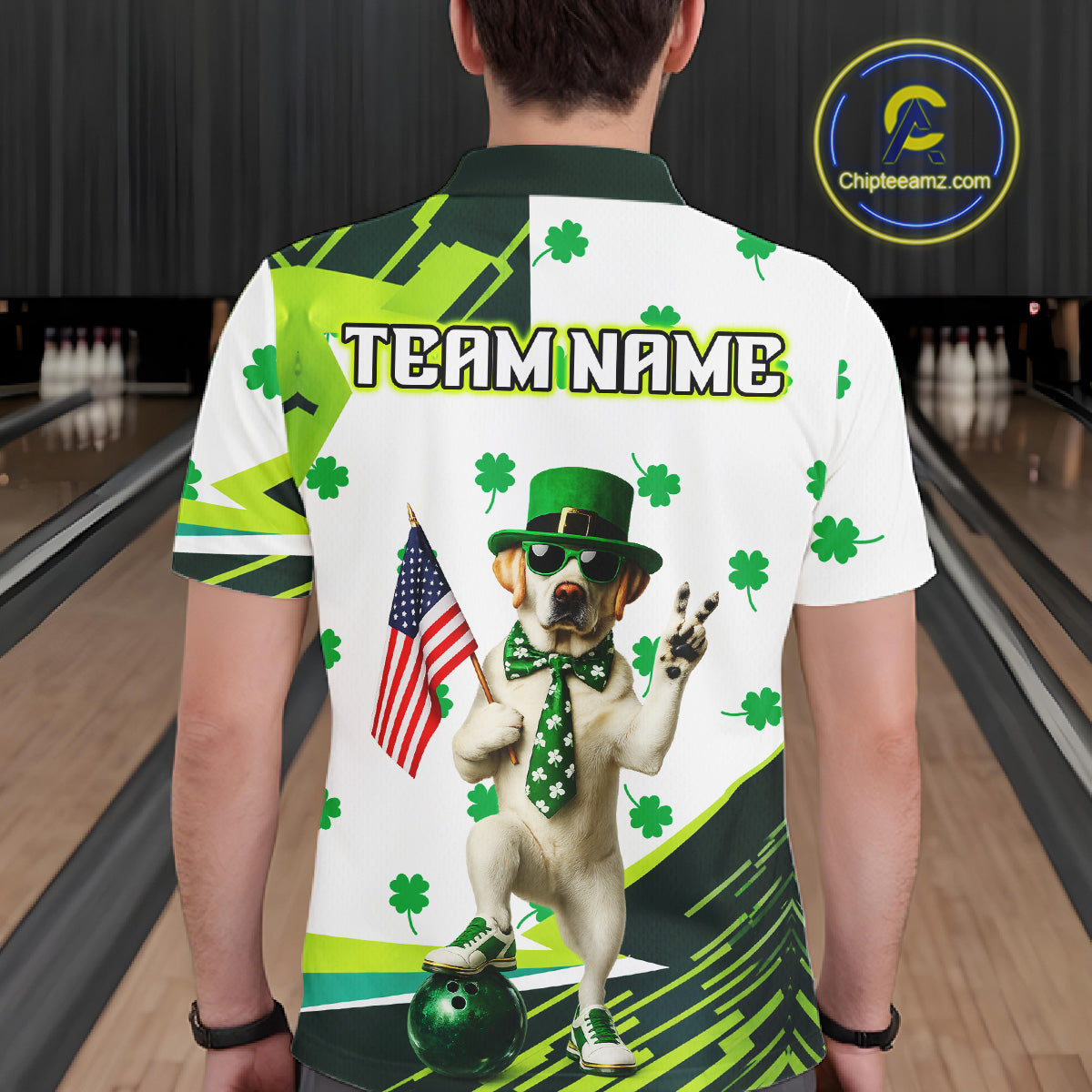 Custom Green Funny Golden Retriever Dog Bowling Shirt Samrock Pattern Bowling St. Patrick Day for Men QZT936
