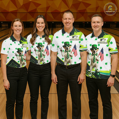 Custom Green Funny Golden Retriever Dog Bowling Shirt Samrock Pattern Bowling St. Patrick Day for Women QZT936