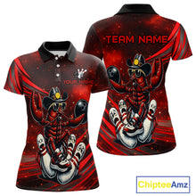 Load image into Gallery viewer, Red and black polo shirt with crawfish design and 'Team Name' text on a white background