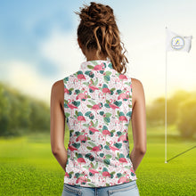 Load image into Gallery viewer, Womens Sleeveless Golf Polo Shirt Floral Flamingo Pattern Tropical Leaves Custom Team Golf Polo NHN0021