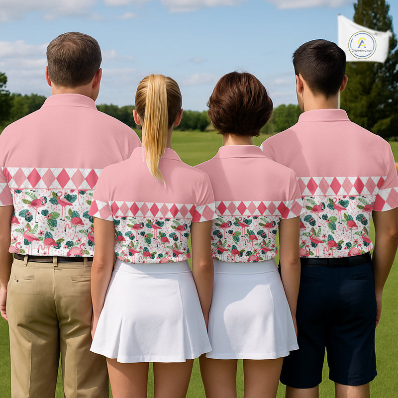 Flamingo Argyle Pattern Womens Golf Polo Shirt Funny Floral Custom Golf Shirt Unique Golfer Gift Apparel NHN0022