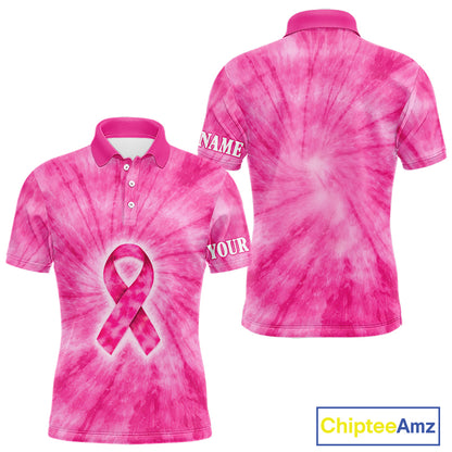Breast Cancer Golf Shirt Custom Pink Tie Dye Pattern Mens Golf Polo Shirt Personalized Golf Gifts NHN0153