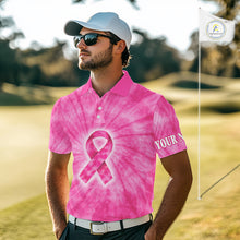 Load image into Gallery viewer, Breast Cancer Golf Shirt Custom Pink Tie Dye Pattern Mens Golf Polo Shirt Personalized Golf Gifts NHN0153