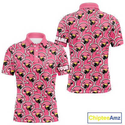 Pink Flamingo Pattern Mens Golf Polo Shirts Custom Name Funny Team Golf Tops For Men, Golf Gifts NHN0160