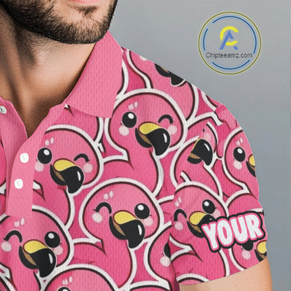 Pink Flamingo Pattern Mens Golf Polo Shirts Custom Name Funny Team Golf Tops For Men, Golf Gifts NHN0160