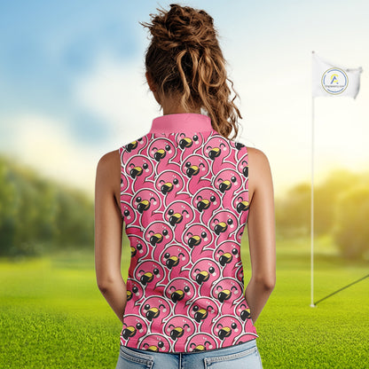 Pink Flamingo Pattern Womens Sleeveless Golf Polo Shirts Custom Name Funny Team Ladies Golf Tops NHN0160