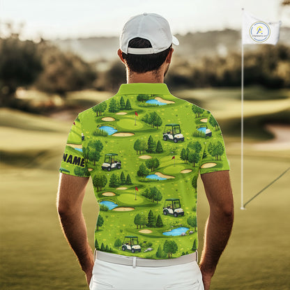 Mens Golf Polo Shirt Custom Gofl Ball Green Golf Course Pattern Team Golf Tops, Golf Gifts NHN0163