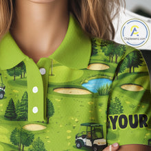 Load image into Gallery viewer, Womens Golf Polo Shirt Custom Gofl Ball Green Golf Course Pattern Team Golf Tops, Golf Gifts NHN0163