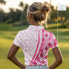 Load image into Gallery viewer, Pink Plaid Womens Golf Polo Shirt Custom Pink Ribbon Breast Cancer Awareness Team Golf Tops NHN0164