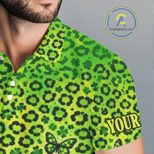 Load image into Gallery viewer, Mens Golf Polo Shirt Colorful Green Leopard Print Pattern Custom Butterfly Team Golf Tops For Men NHN0171