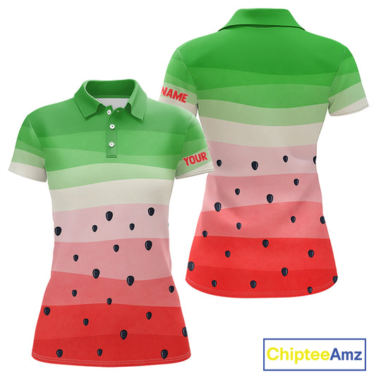 Funny Watermelon Polo Shirt, Womens Golf Polo Shirt Custom Watermelon Team Ladies Golf Top NHN0182