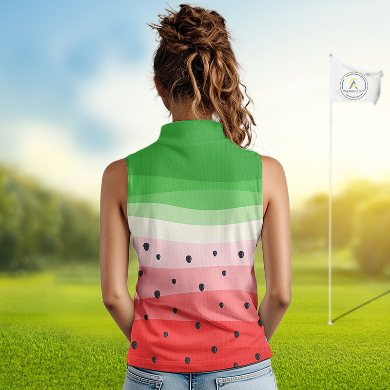 Funny Watermelon Polo Shirt, Womens Sleeveless Golf Polo Shirt Custom Watermelon Pattern Team Golf Top NHN0182