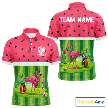 Funny Watermelon Polo Shirt, Mens Golf Polo Shirts Custom Tropical Pattern, Flamingo Golf Shirts NHN0183