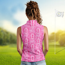 Load image into Gallery viewer, Pink Breast Cancer Golf Shirt Custom Tie Dye Womens Sleeveless Golf Polo Shirt, Pink Golf Gifts NHN0188